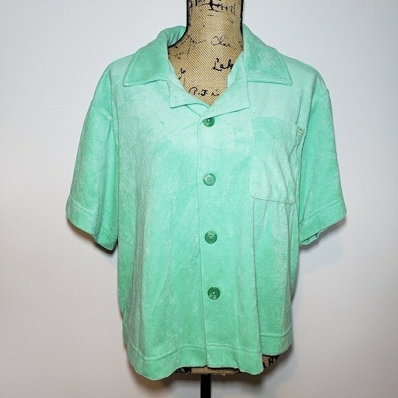 Fabletics Island Terry Boxy Button Up Size M - Picture 2 of 10